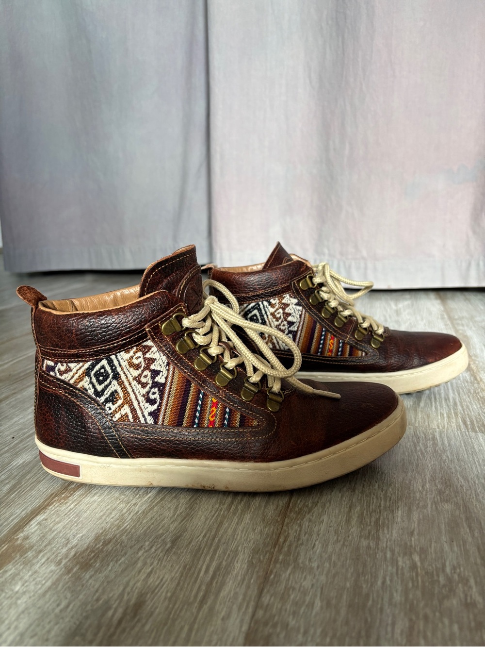 inkkas Brown Leather Camping Boot with Multicolor Aztec Pan (Women’s 9)